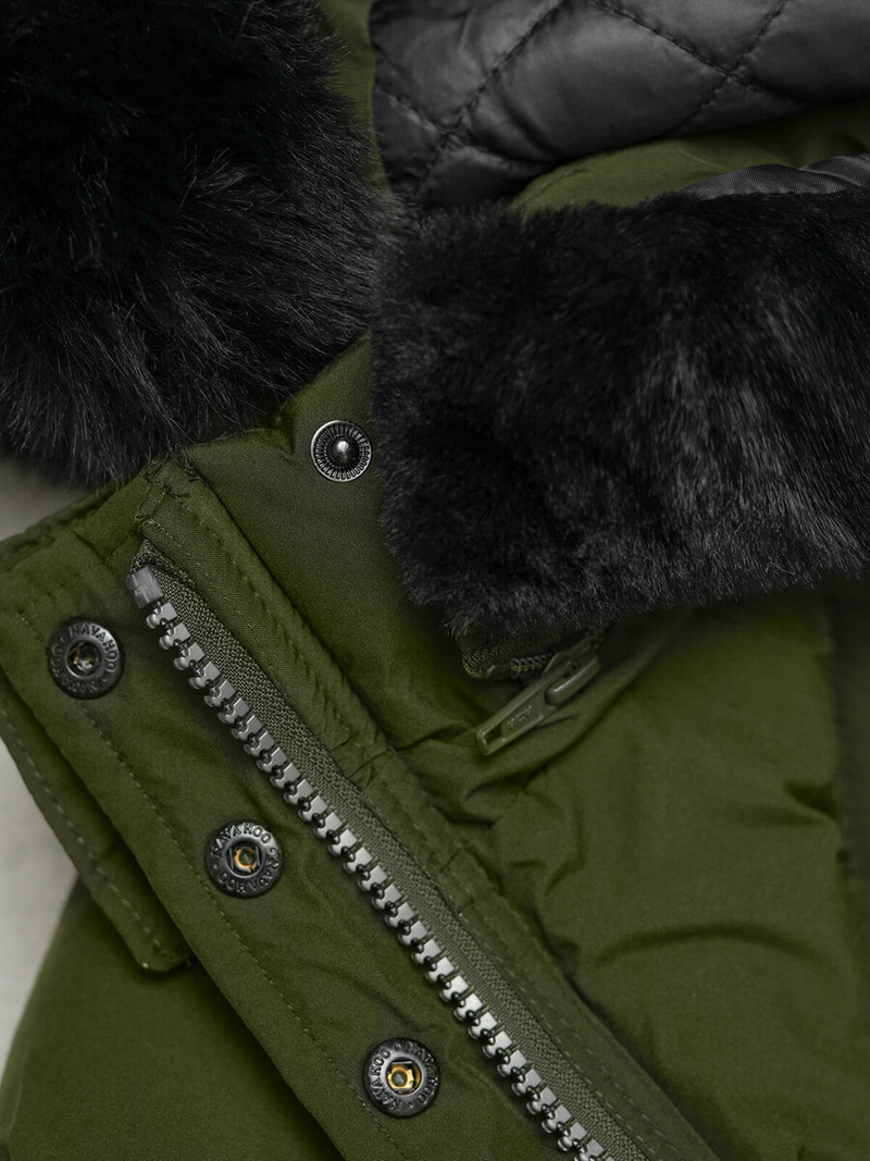 Kurtka zimowa damska długa pikowana khaki OZONEE O/W377