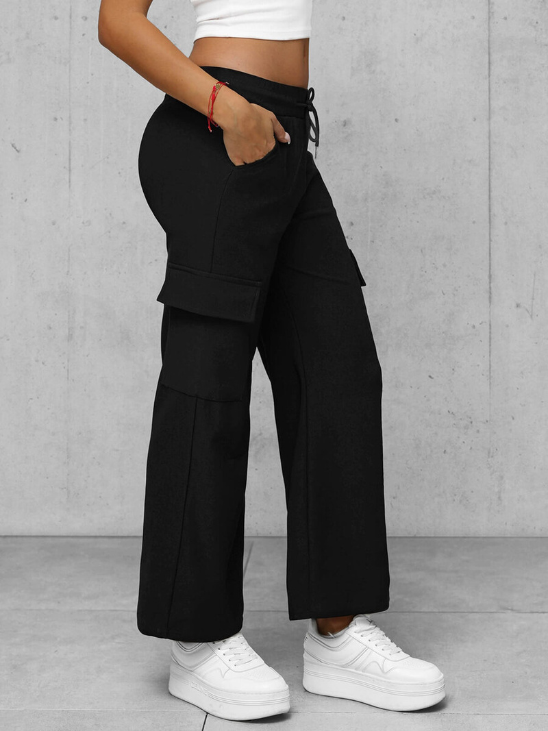 Spodnie damskie z szeroką nogawką czarne OZONEE JS/92K516/3