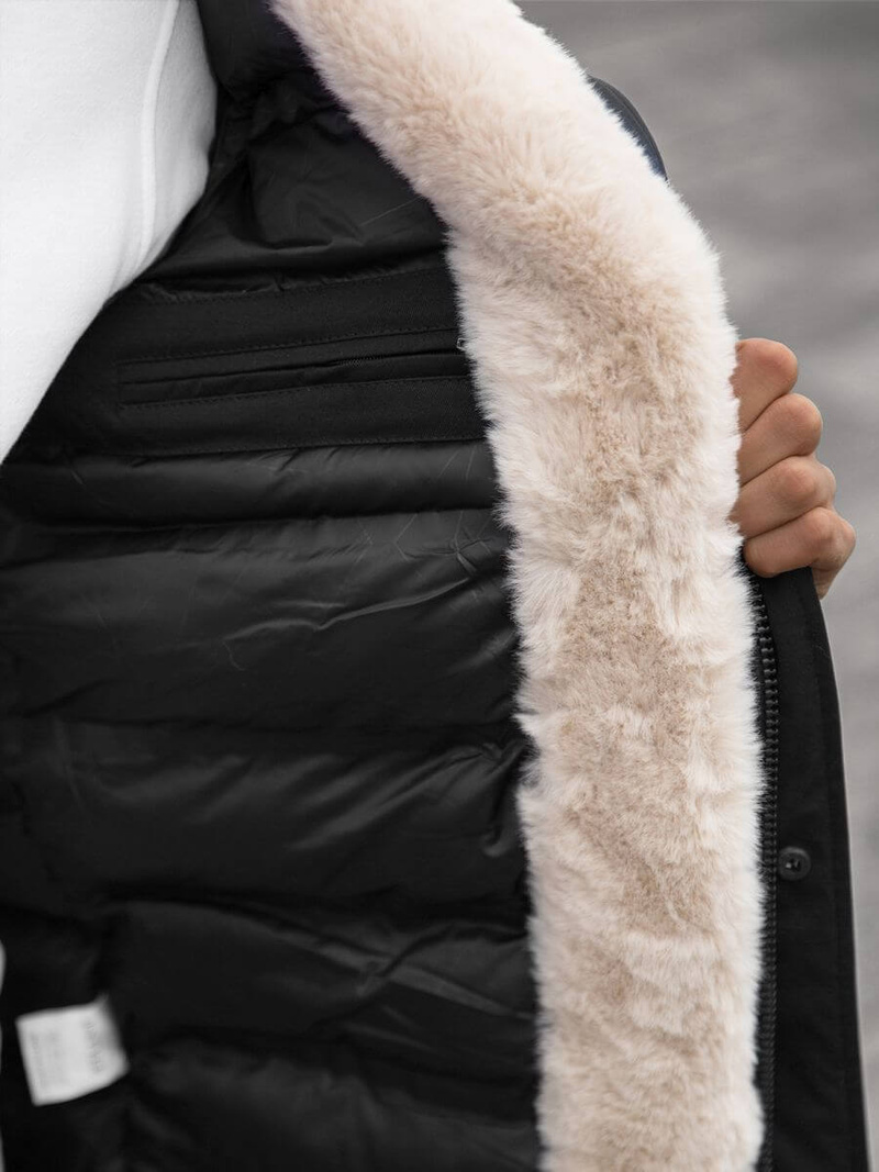 Kurtka zimowa męska parka z futerkiem czarna OZONEE JS/22M115/1