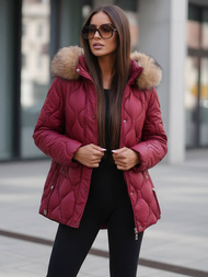 Kurtka zimowa damska z futerkiem bordowa OZONEE JS/5M3226/1Z