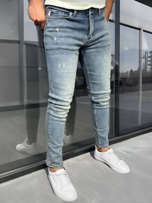 Spodnie jeansowe męskie slim fit niebieskie OZONEE DO/2796/2