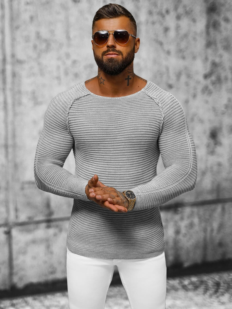 Sweter męski szary OZONEE L/1442Z