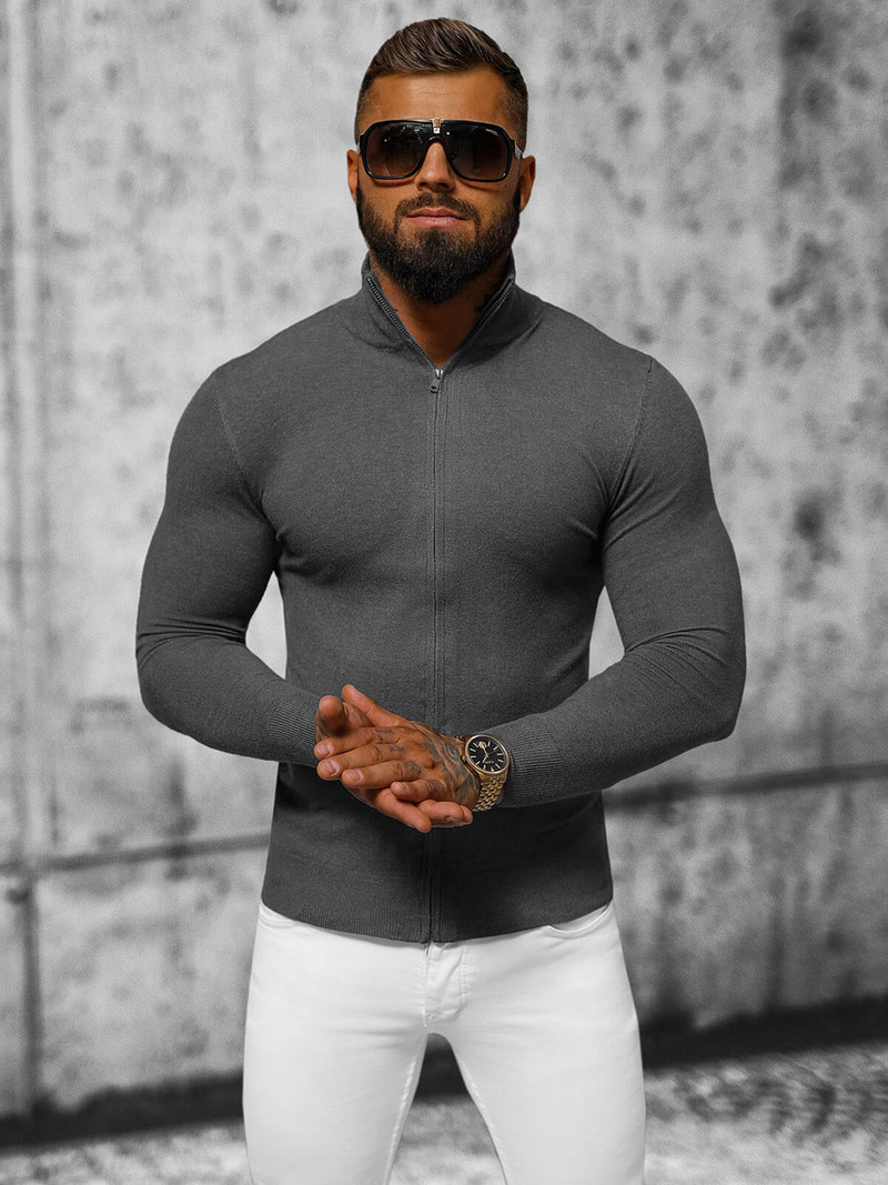 Sweter męski rozpinany grafitowy OZONEE NB/MM6004/3Z