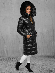 Kurtka zimowa damska długa z futerkiem czarna OZONEE JS/16M9127/392