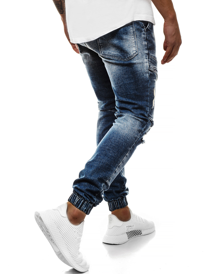 Spodnie jeans jogger męskie ciemno-niebieskie OZONEE G/1067