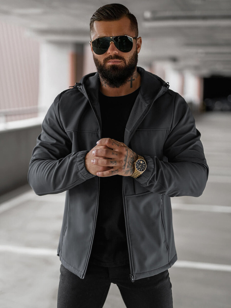 Kurtka softshell męska z kapturem grafitowa OZONEE JS/27B6523/5Z