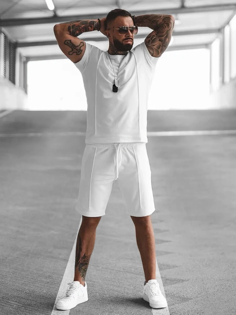 Komplet dresowy męski welurowy biały OZONEE O/12133Z