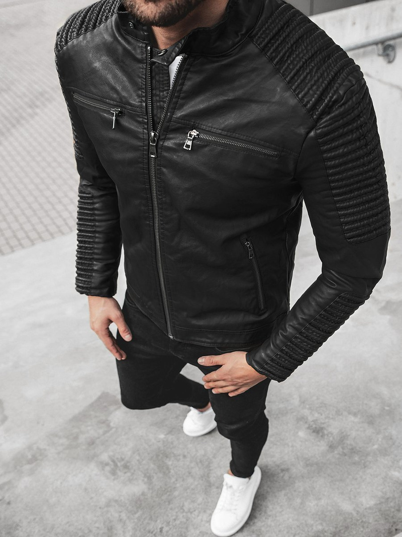Куртка шкіряна чоловіча Чорна OZONEE YD/BF5920107Z