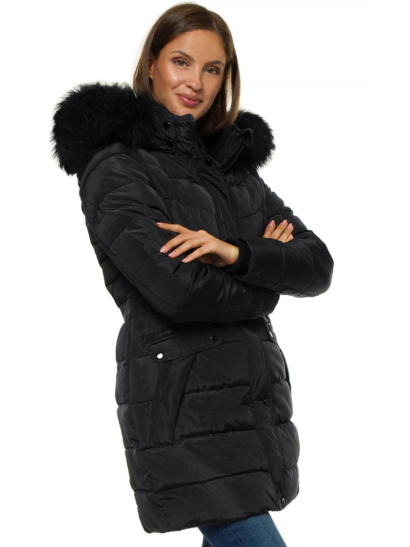 Kurtka zimowa damska parka z futerkiem czarna OZONEE O/M1556/1