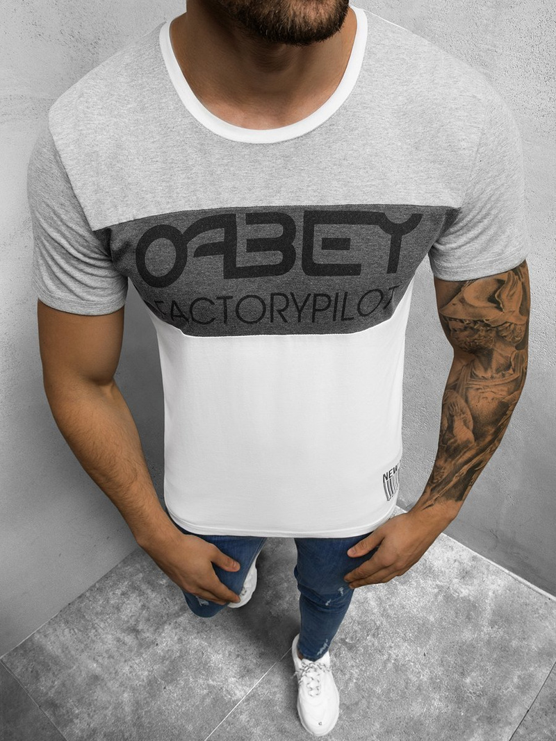 T-Shirt męski z nadrukiem biały OZONEE O/1179Z