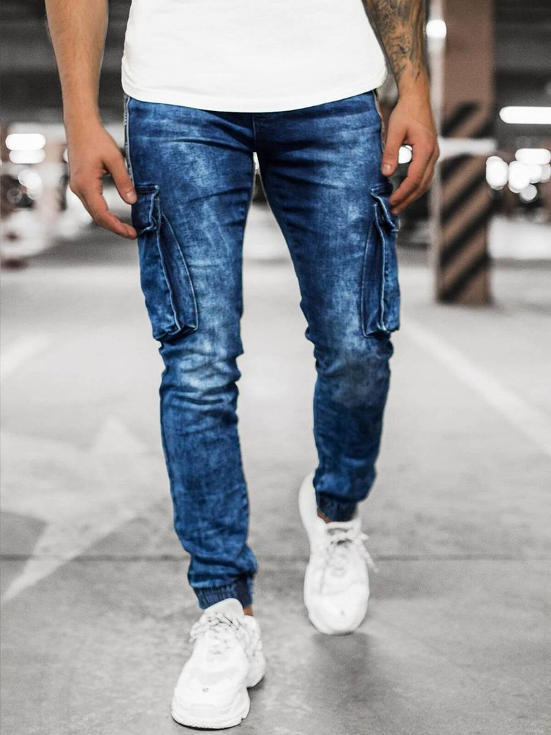 Spodnie jeansowe joggery męskie niebieskie OZONEE O/TF068Z