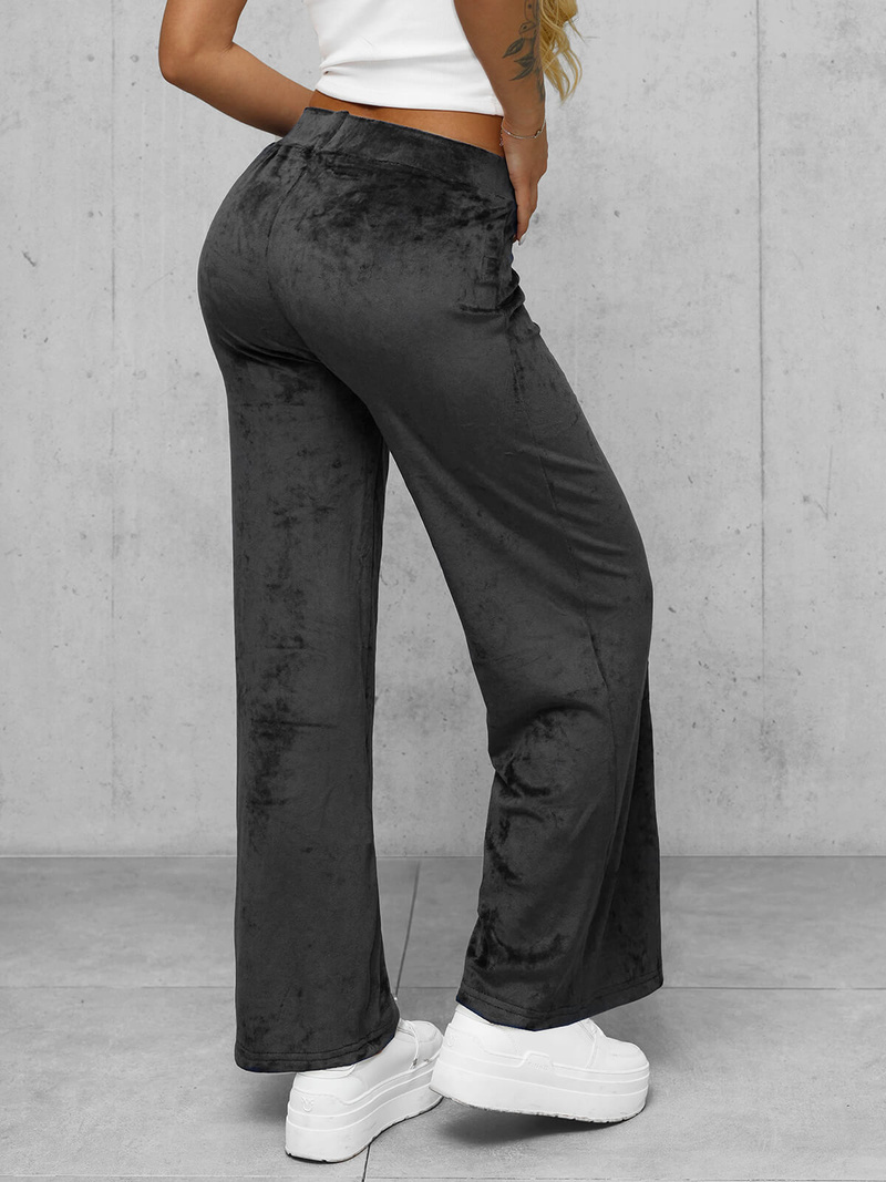 Spodnie damskie welurowe z szeroką nogawką grafitowe OZONEE JS/92K531/5