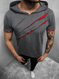 T-Shirt z kapturem męski grafitowo-czerwony OZONEE A/1185Z