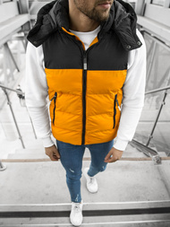 Kamizelka męska pikowana z kapturem camelowo-czarna OZONEE JS/M1189/333