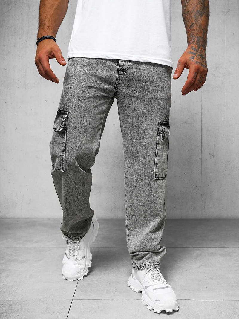 Spodnie jeansowe męskie wide leg szare OZONEE DO/4001