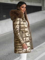 Kurtka zimowa damska długa z futerkiem złota OZONEE JS/16M9120/403Z