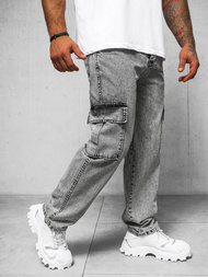 Spodnie jeansowe męskie wide leg szare OZONEE DO/4001