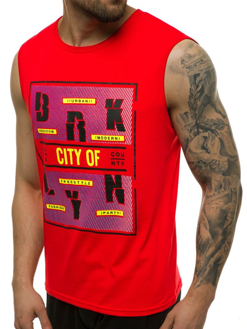 T-Shirt męski bez rękawów czerwony OZONEE JS/KS2091