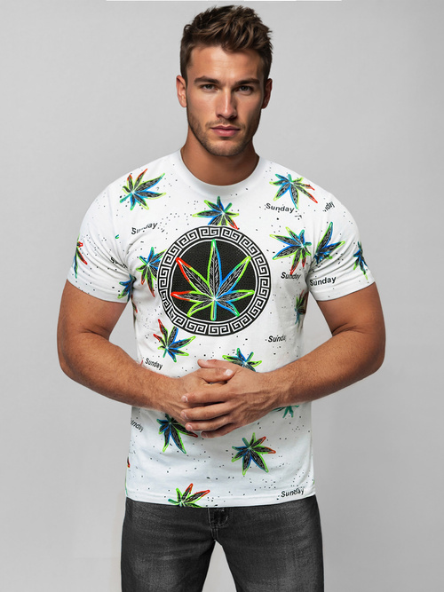 T-shirt męski z nadrukiem biały OZONEE O/T136/1Z