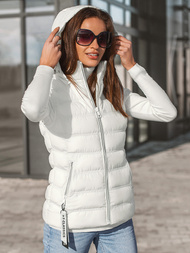 Kamizelka damska pikowana z kapturem ecru OZONEE N/6812/7Z