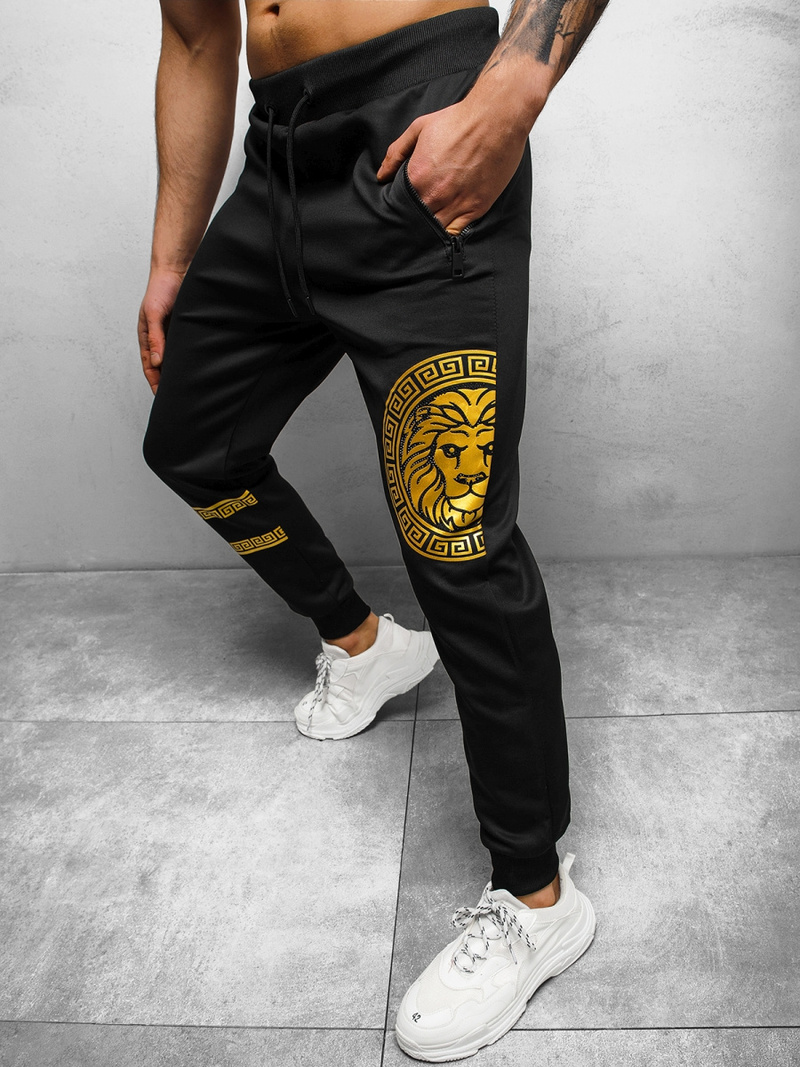 Spodnie dresowe męskie czarno-złote OZONEE O/HM715