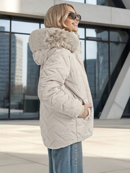 Kurtka zimowa damska z futerkiem jasno-szara OZONEE JS/16M9296/280