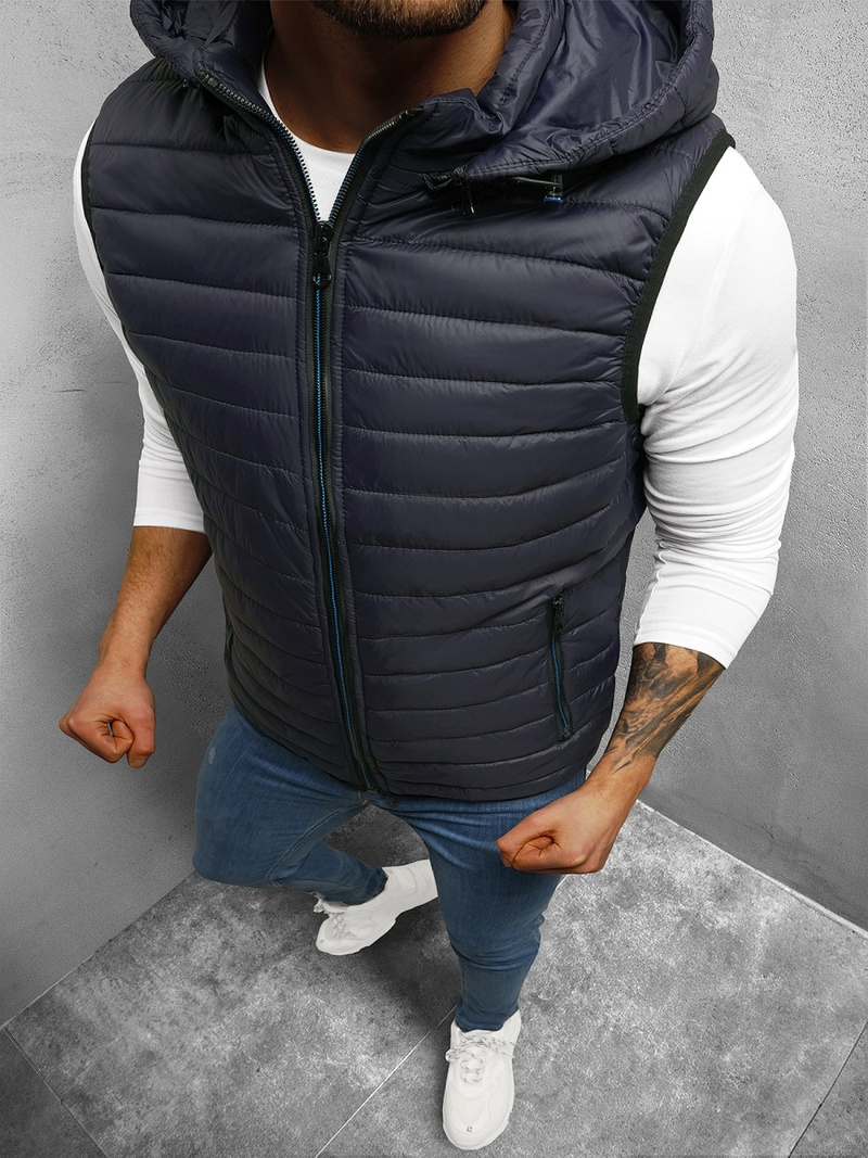 Kamizelka męska pikowana z kapturem granatowa OZONEE N/7100/2