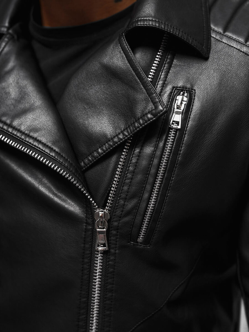 Чоловіча шкіряна куртка Чорна OZONEE JS/11Z8056