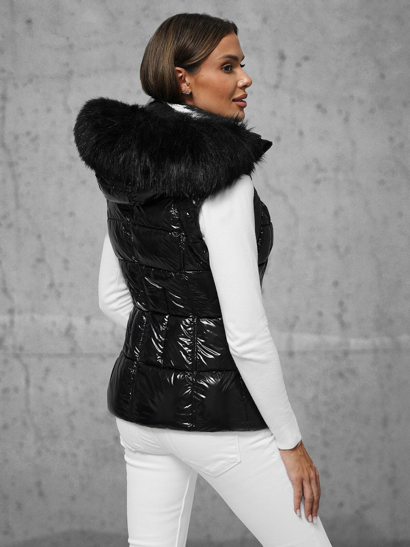 Kamizelka damska pikowana z futerkiem czarna OZONEE O/DK027/1Z