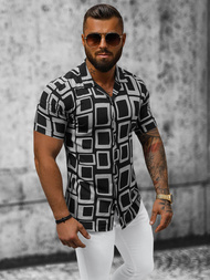 Koszula męska z krótkim rękawem czarna OZONEE E/1400/117