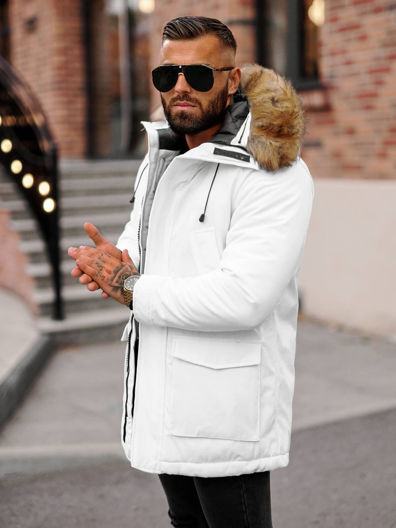 Kurtka zimowa męska z futerkiem biała OZONEE JS/5M779/281Z