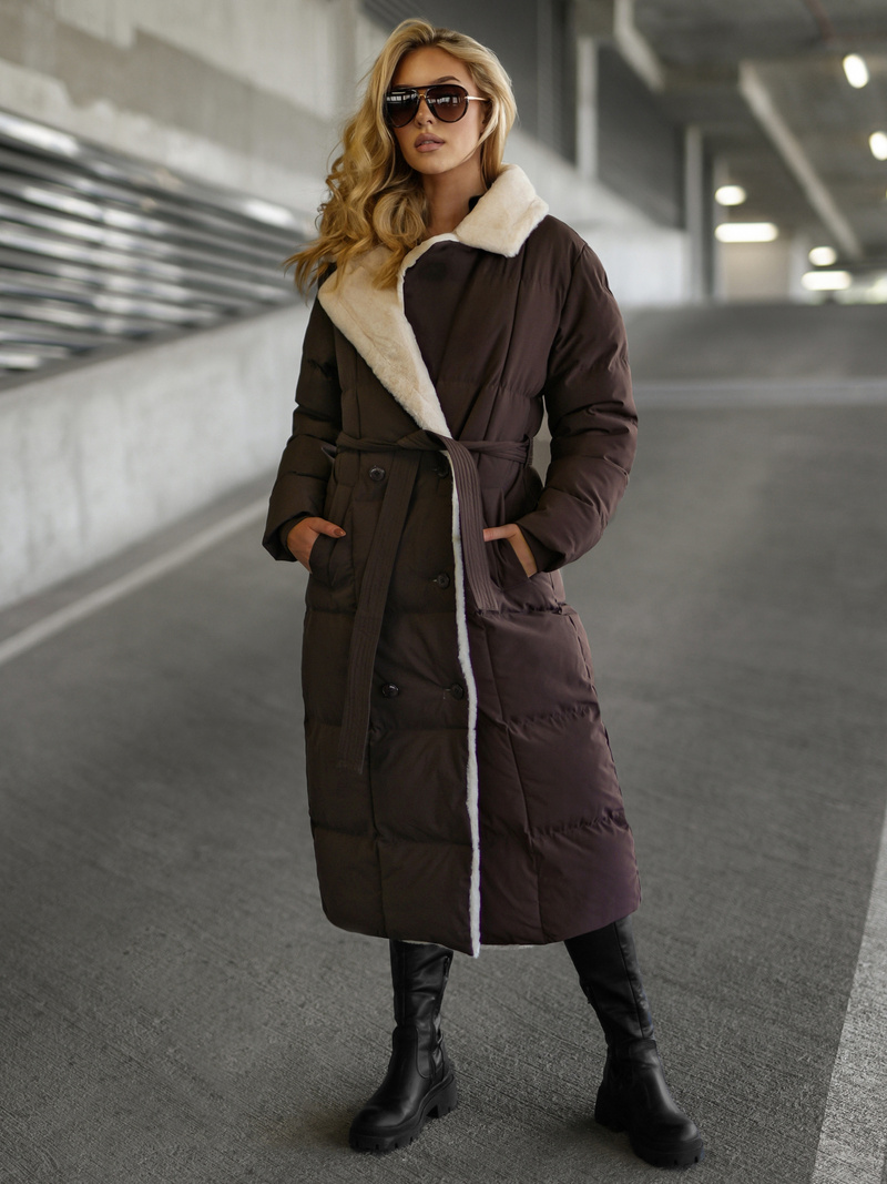 Płaszcz zimowy damski pikowany czekoladowy OZONEE JS/16M9168/158