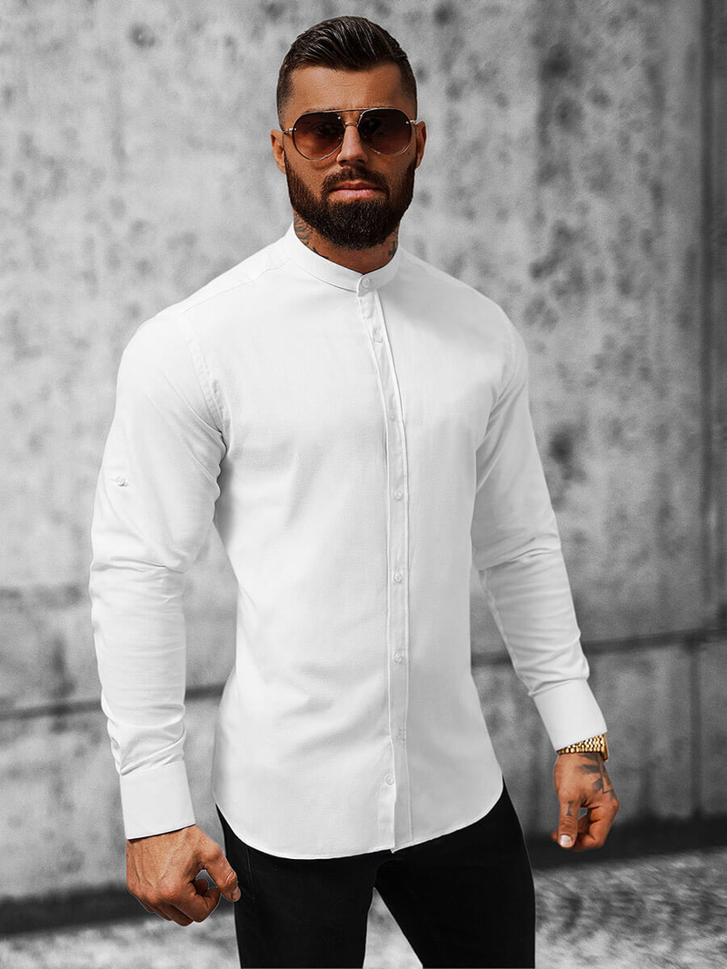 Koszula męska ze stójką biała OZONEE O/V07