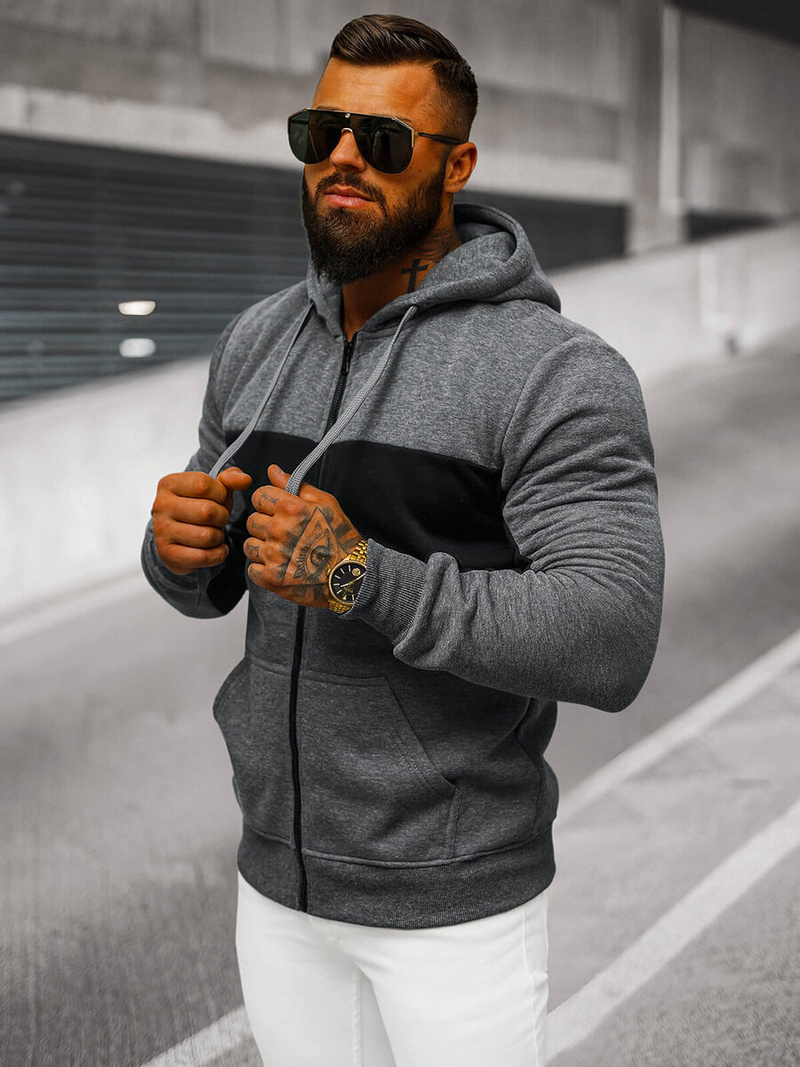 Bluza męska z kapturem rozpinana grafitowa OZONEE JS/8B1330/5