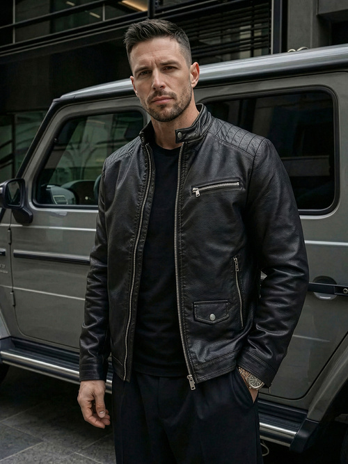 Kurtka skórzana męska czarna OZONEE JS/11Z8021