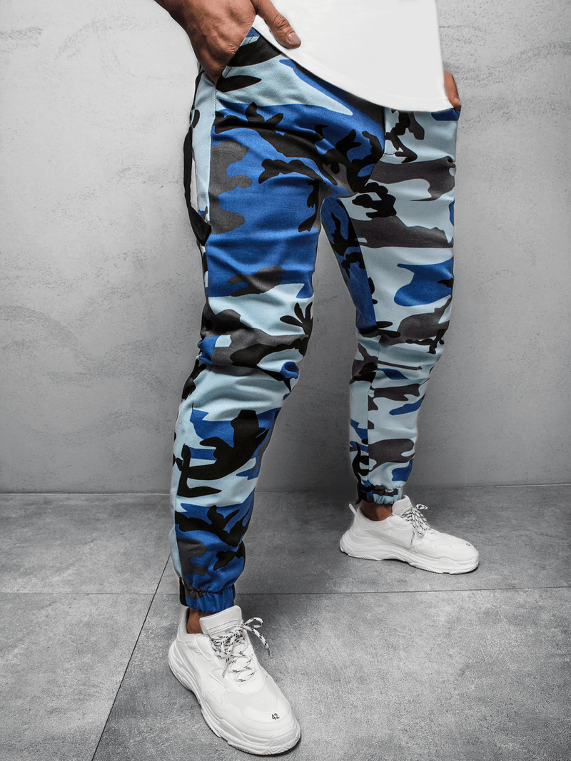 Spodnie męskie chino joggery niebiesko-czarne OZONEE C/109