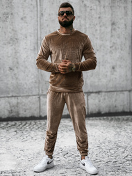 Komplet dresowy męski welurowy ciemno-beżowy OZONEE O/D7516