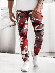 Spodnie męskie joggery bordo-beżowe OZONEE A/0853