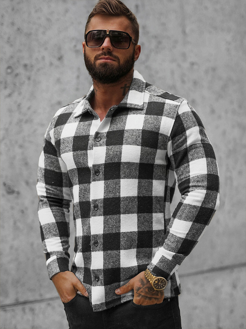 Koszula flanelowa męska czarno-biała OZONEE O/L0149