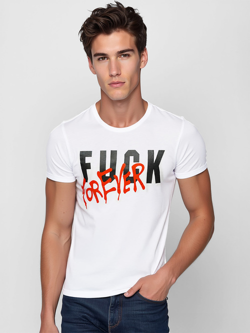 T-shirt męski z nadrukiem biały OZONEE O/T1267/1Z