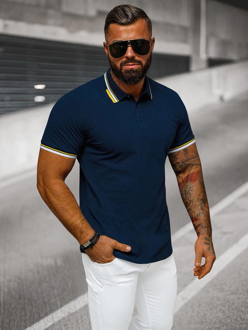 Koszulka męska polo granatowa OZONEE O/DA736