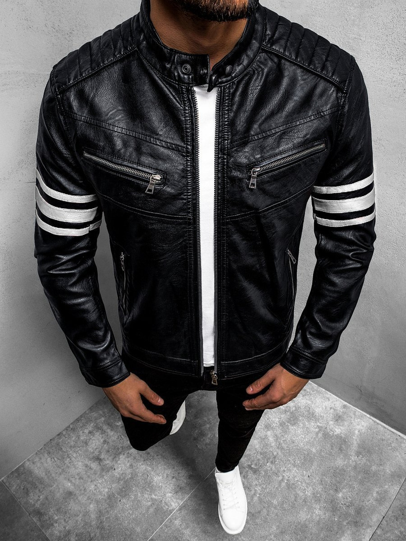 Kurtka skórzana męska czarno-biała OZONEE YD/BF59359Z