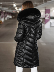 Kurtka zimowa damska długa z futerkiem czarna OZONEE JS/16M9100/392Z