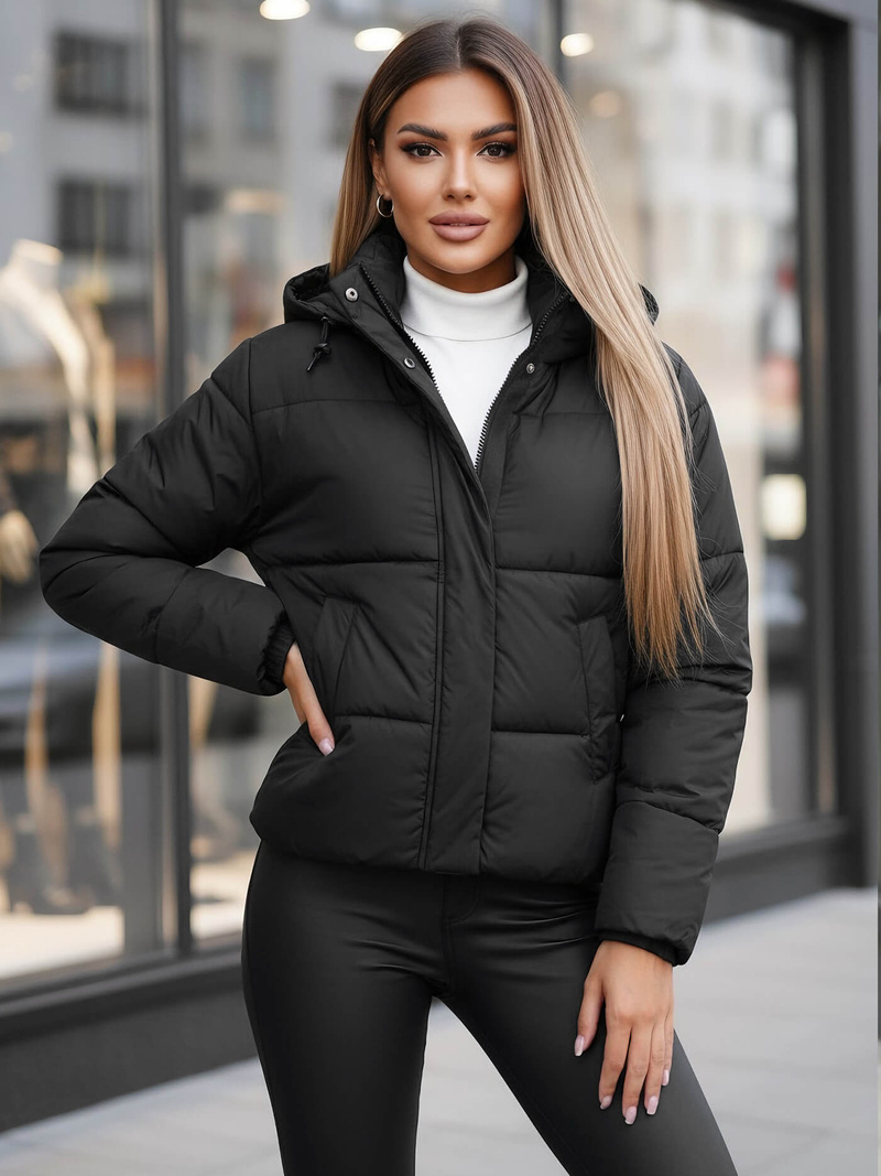 Kurtka zimowa damska pikowana czarna OZONEE JS/16M9188/392Z