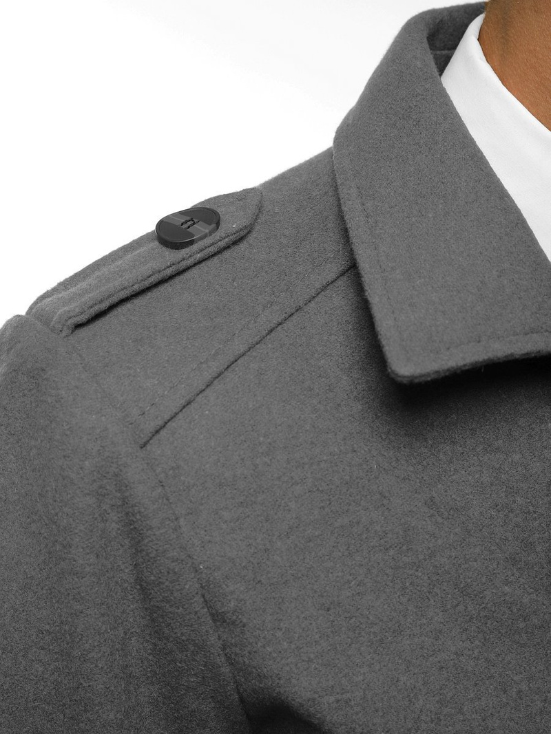 Płaszcz męski z pagonami ciemno-szary OZONEE O/5627