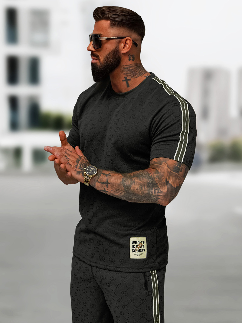 Komplet dresowy męski krótki czarny OZONEE O/QQ1608AB