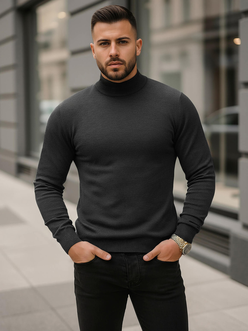 Sweter męski półgolf grafitowy OZONEE V/V24503