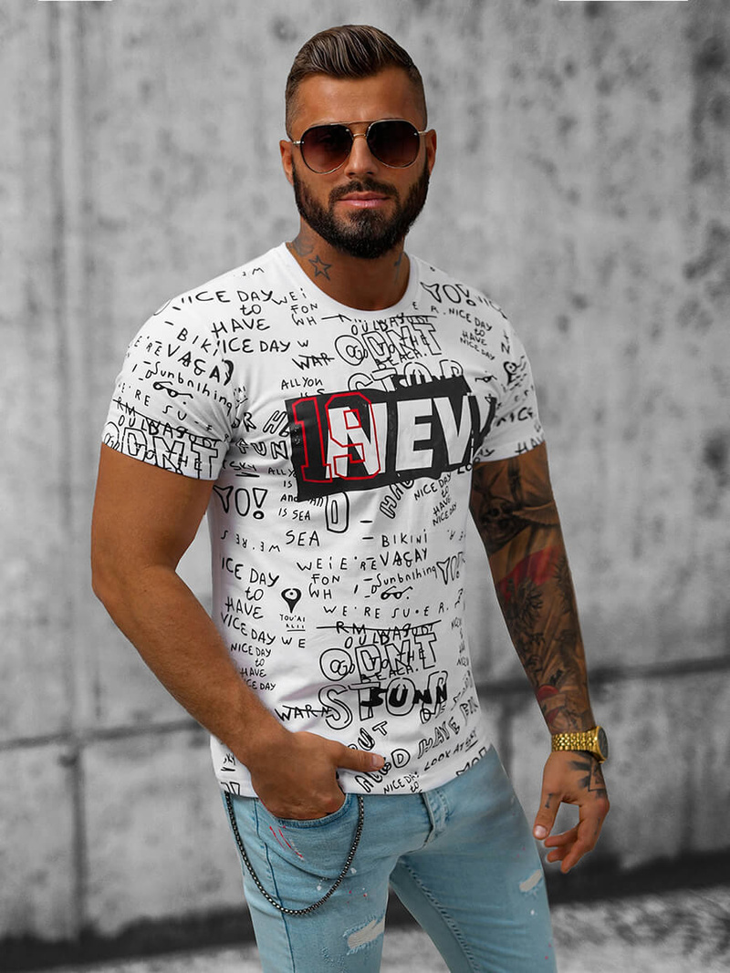 T-shirt męski biały OZONEE JS/8T961