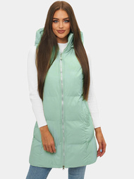 Kamizelka damska długa pikowana z kapturem miętowa OZONEE JS/M721/236