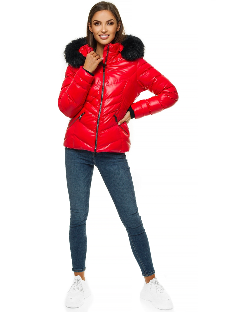 Kurtka zimowa damska z futerkiem czerwona OZONEE JS/M23068/2